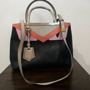 Fendi 2Jours Monster Tote in Black/Coral/Lilac/Taupe Leather